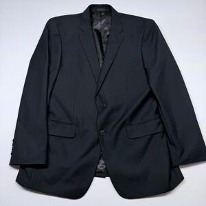 Andrew Fezza Mens Two Button Blazer Jacket Solid Black Single Vent Size 44R